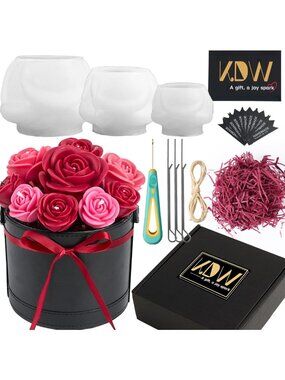 DIY Rose Candle Making Kit - 3D Flower Silicone Molds & Wicks - Perfect for Home